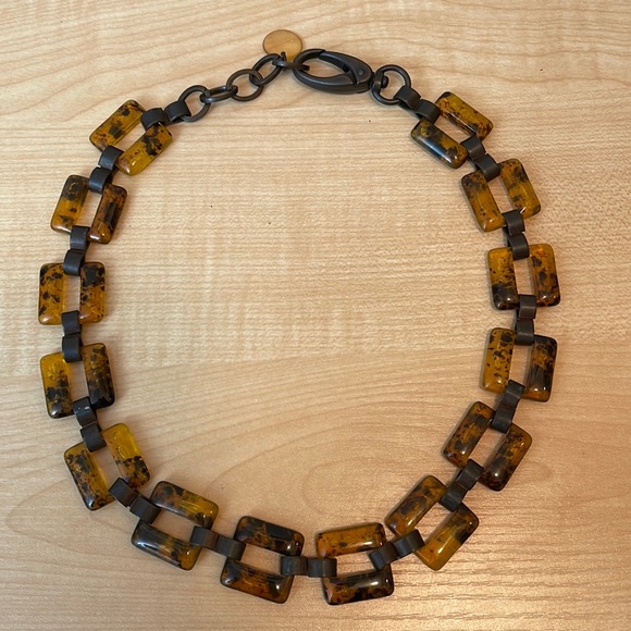 PONO Italian Made Resin Square Link Tortoise Necklace - New - Picture 1 of 6
